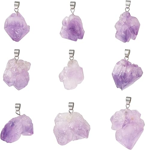 Pandahall - 30 dijes de piedras preciosas de amatista irregulares naturales, pepitas de cristal crudo curativas, dijes de piedra de chakra Reiki con