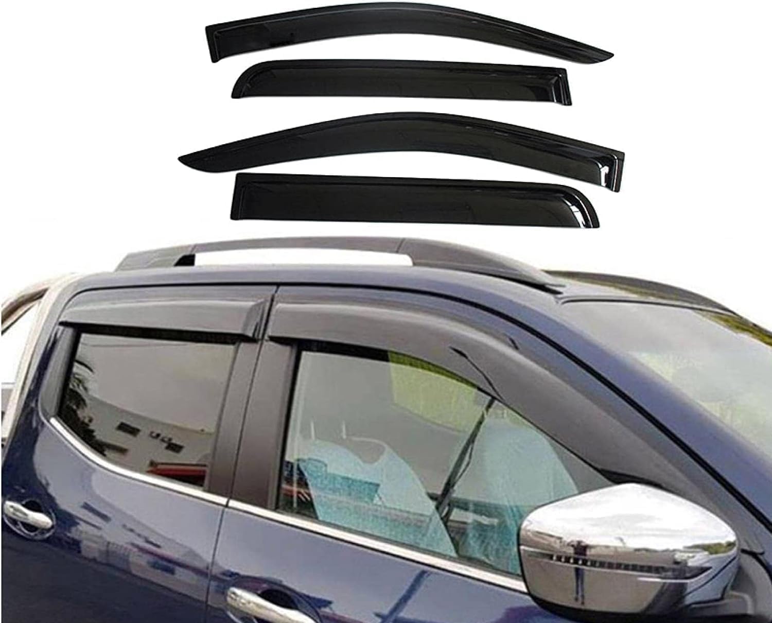 PANXUC Car Wind Deflectors for Nissan Navara D23 2015-2021, Side Window Wind Rain Deflector Window Visor Sun Rain Guard Smoke Guards
