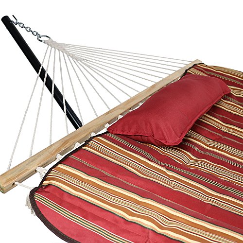 Sunnydaze Rope Hammock with Stand for Outside- 275-Pound Capacity - Includes 12-Foot Hammock Stand, Spreader Bar, Pad, and Pillow - Desert Stripe - Image 3