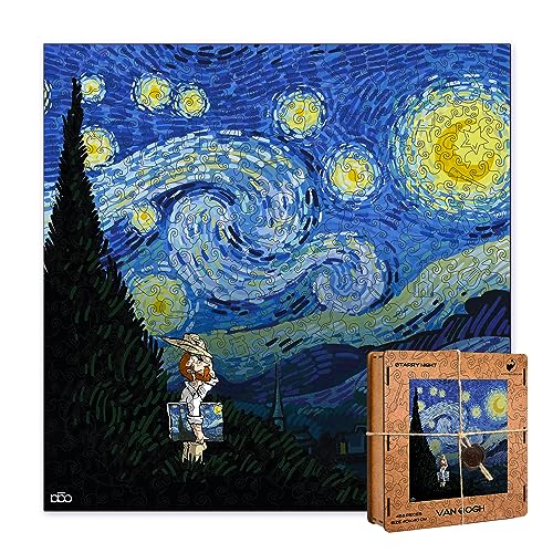 ACTIVE PUZZLES Puzzle de Madera de Van Gogh Noche Estrellada con Piezas de Diferentes Diseños 40 x...