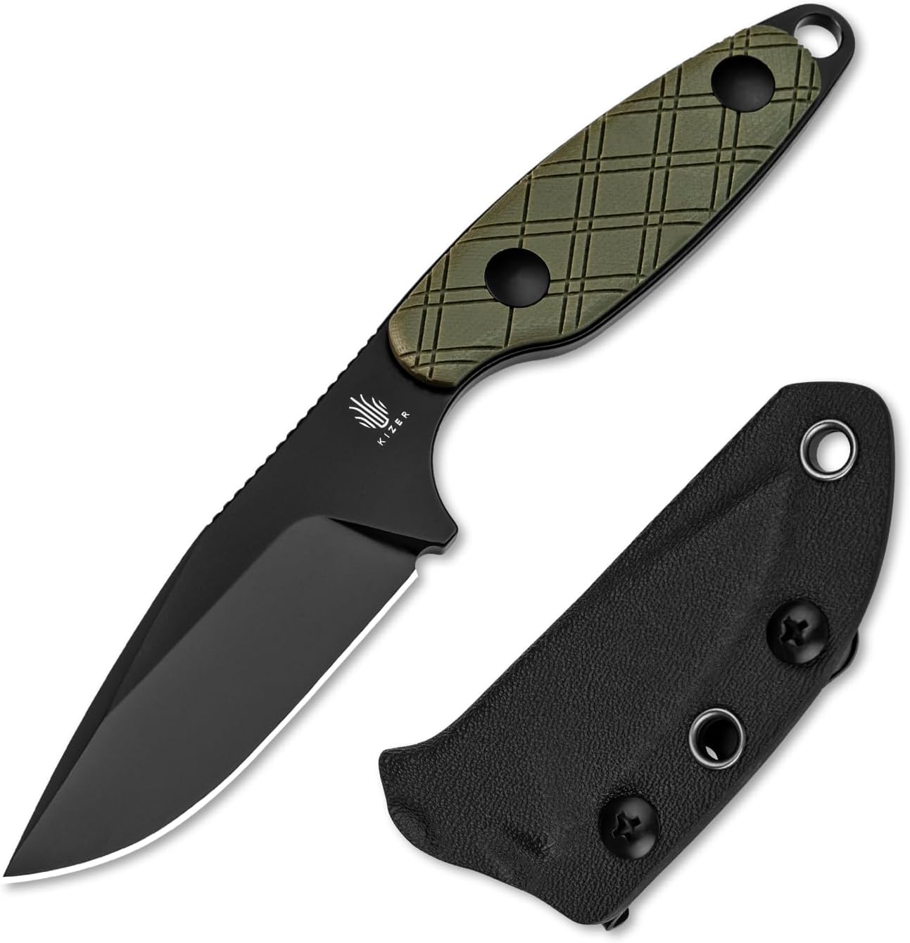 Muskrat Fixed Blade Knife, 3.15 In D2 Neck Knife Argyle Pattern G10 Handle Fixed Blade EDC Knives for Men Women, Outdoor Hunting Hiking Survival Camping Knives 1064A1