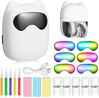 Mini Impresora para Movil, Portátil Mini Impresora Bluetooth Inalámbrico Impresora Térmica, Impresora Fotográfica con 11 Rollos de Papel, LED de 7 Colores, Movil Impresora Fotos, para Fotos Nota (B)