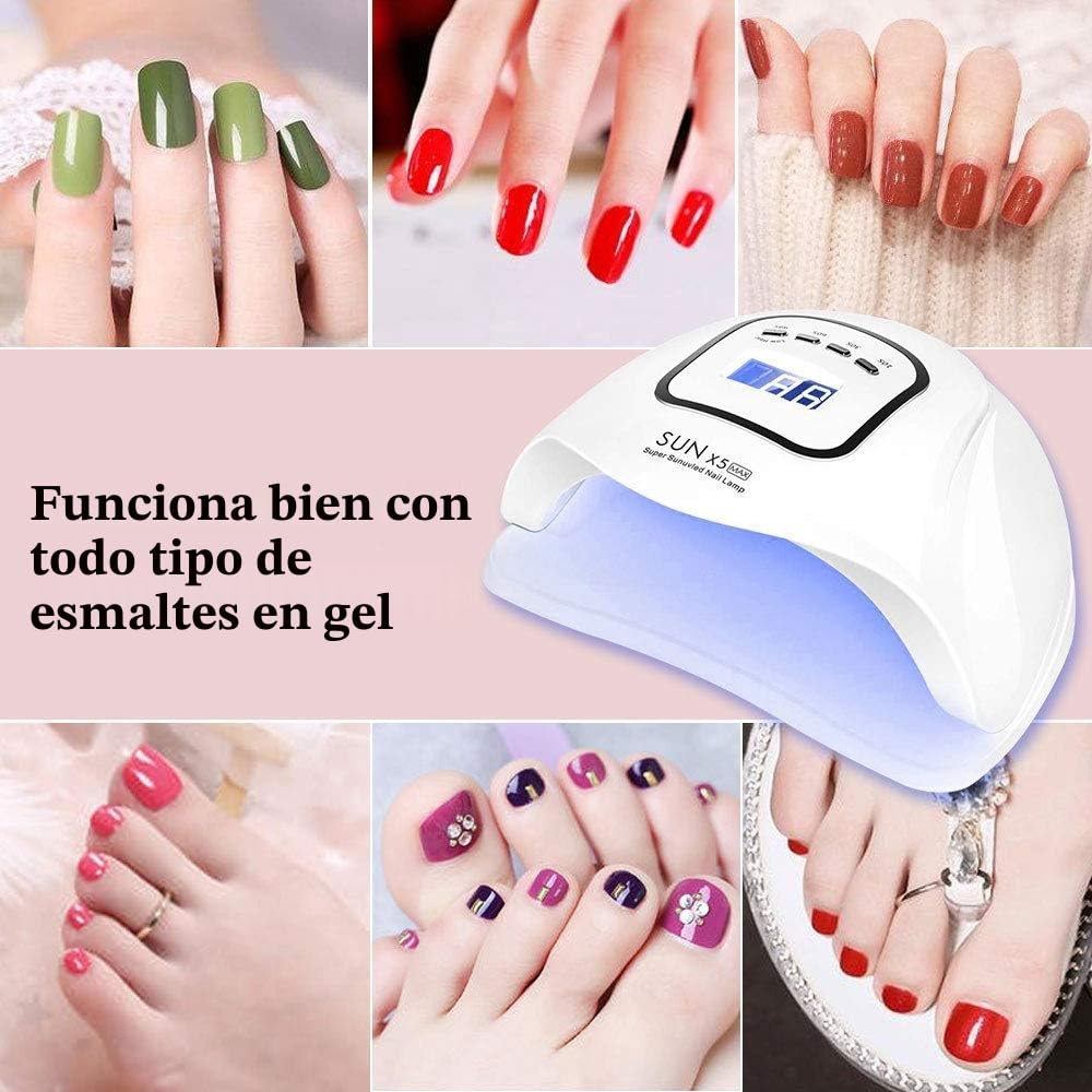Lámpara para secador de uñas de 150 W, lámpara UV LED para uñas de gel, con temporizador de 10s/30s/60s/99s, sensor infrarrojo, pantalla LCD