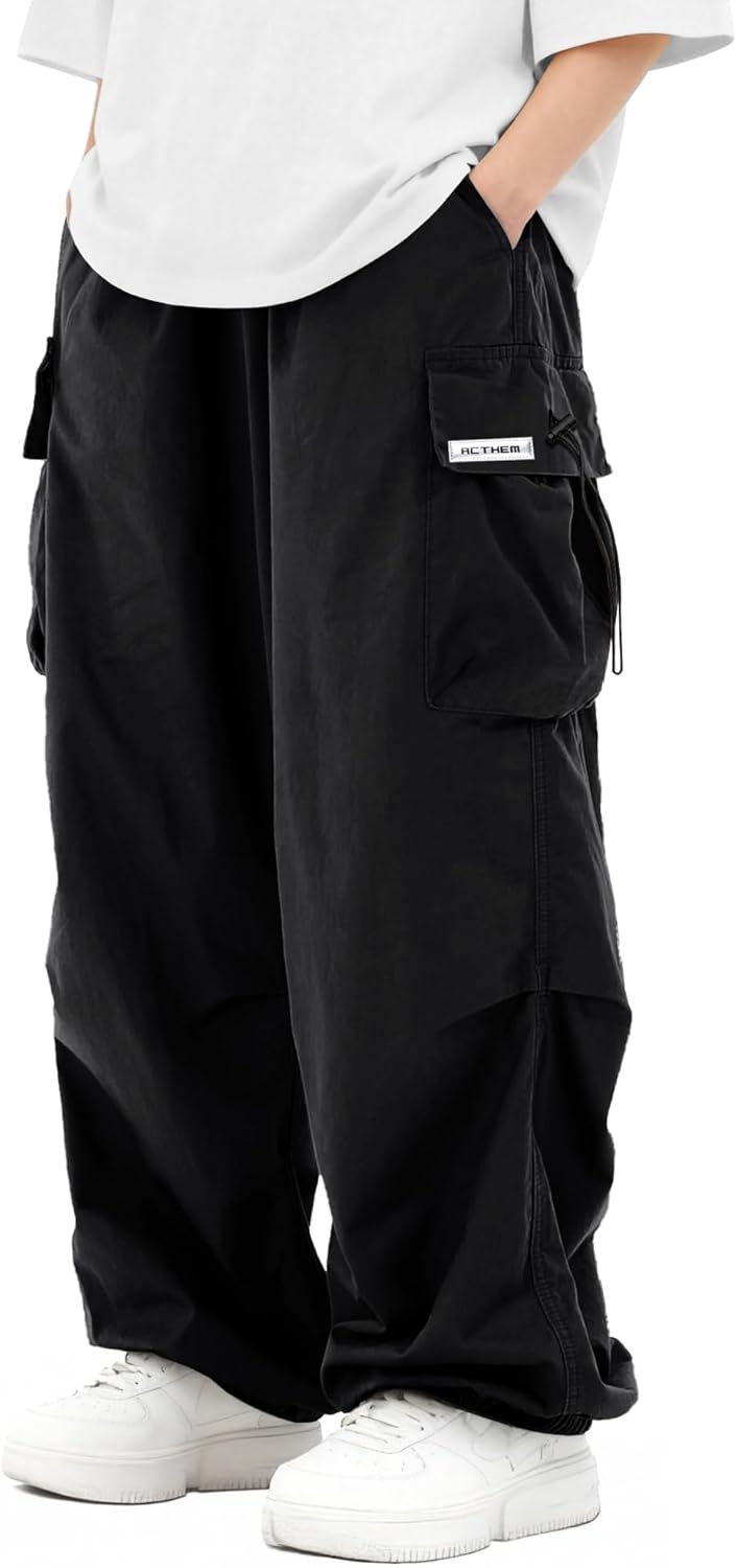 PLEPAN Mens Baggy Cargo Pants Loose Fit Casual Parachute Pants Elastic Waist Drawstring Streetwear Joggers Sweatpants - Image 3