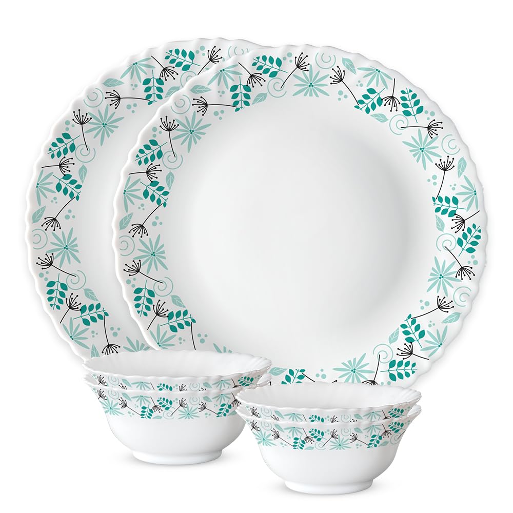 Silk Series Stardust Opalware Dinner Set | 6 Pieces for Family of 2 | Microwave & Dishwasher Safe | Bone-Ash Free | Crockery Set for Dining & Gifting | Plates & Bowls | White