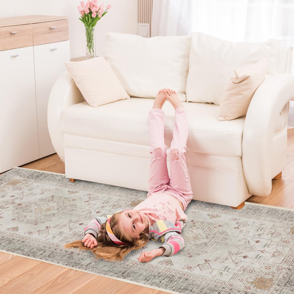 Tappeto Runner Boho A Scacchi 6x1,8m – Antiscivolo, Lavabile In Lavatrice, Per Corridoio, Cucina, Ingresso, Beige E Arancione