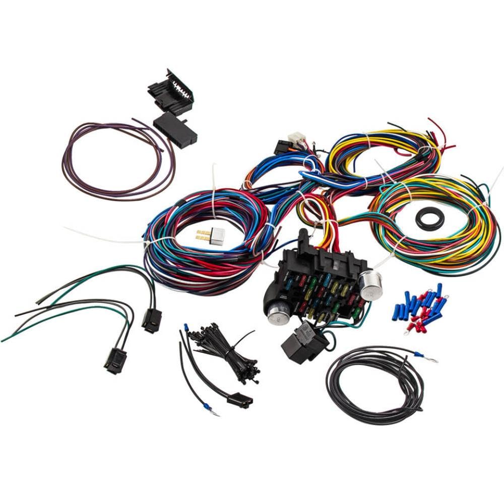 21 Circuitos Arnés de cableado con 17 fusibles y Kit de Conector de Enchufe Compatible con Faros universales