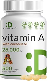 High Potency Vitamin A 25000 IU, 500 Coconut Oil Softgels | Easily Absorbed, Natural Fish Liver Oil Source – Vitamins for Eye, Immune, & Skin Health – Easy to Swallow, Non-GMO