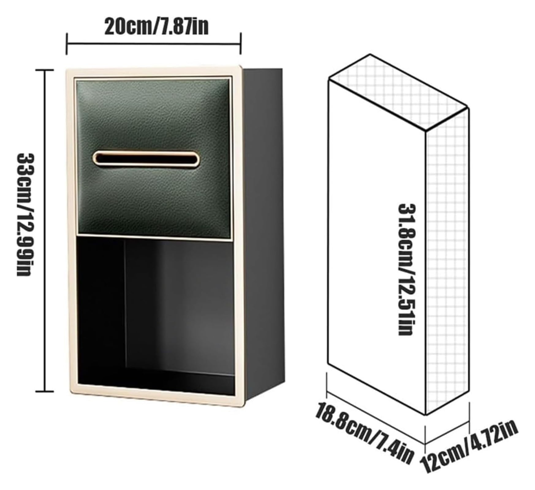 Nisza Prysznicowa Ze Stali Nierdzewnej, Nisza Ścienna, Wbudowany Pojemnik Na Chusteczki, Wbudowana Nisza W Toalecie Łazienkowej, Regał Do Przechowywania W Pomie,Green-20x33x12.5cm