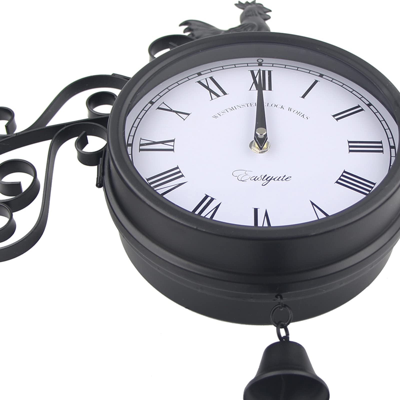 Horloge murale de gare double face antique - Cadran de 20 cm - Batterie rétro - Revêtement imperméable noir - En métal - Pour gare, couloir ou jardin