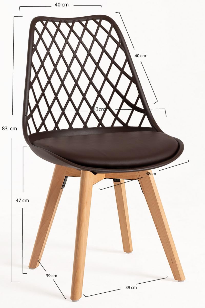 Regalos Miguel - Set di 4 sedie Mima Marroni, per sala da pranzo e cucina, stile nordico, struttura in polipropilene, seduta imbottita in similpelle e gambe in legno di faggio