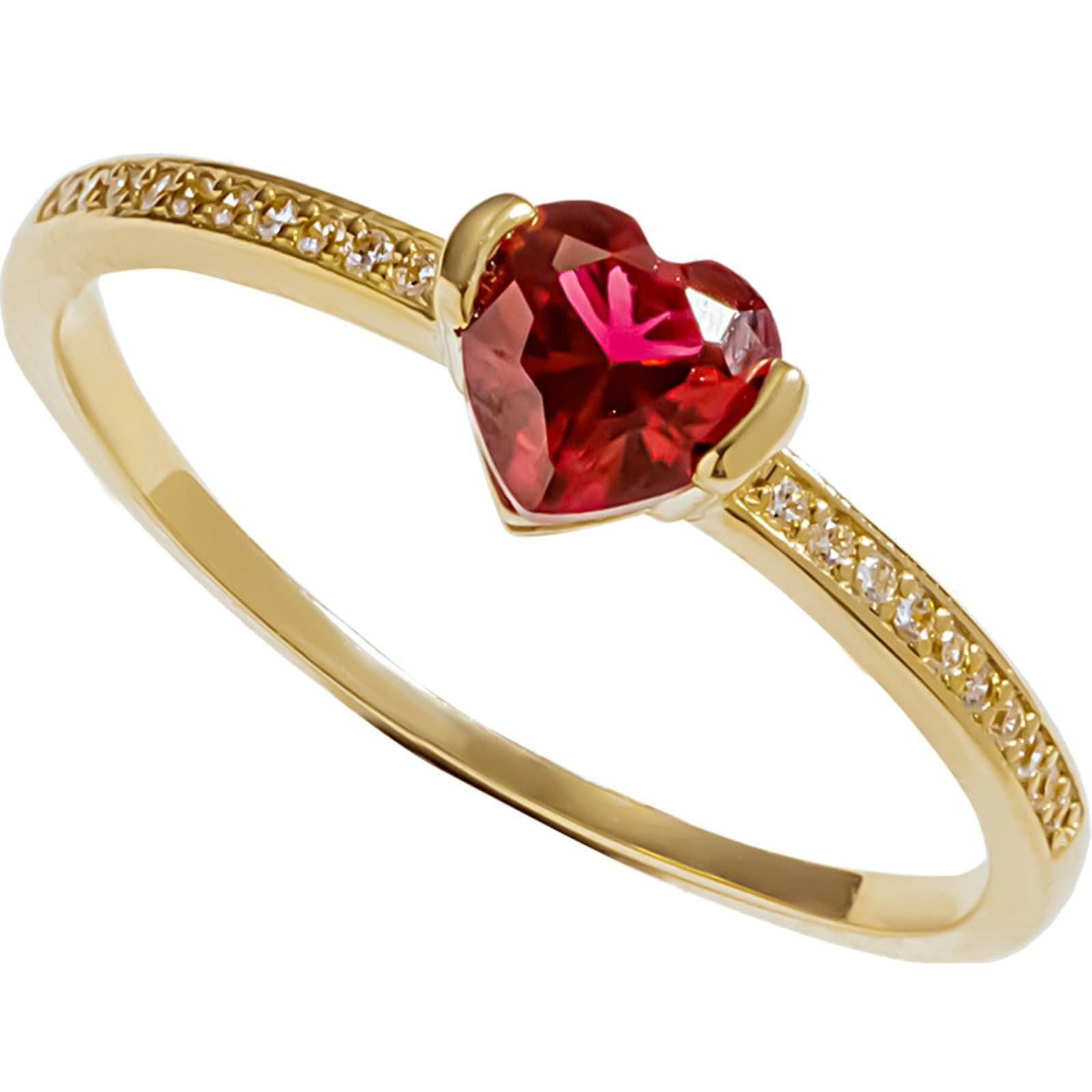 Promise Anello da donna in oro giallo con zirconi, misura 45 (14,3) con zirconi a forma di cuore, incisione per donna