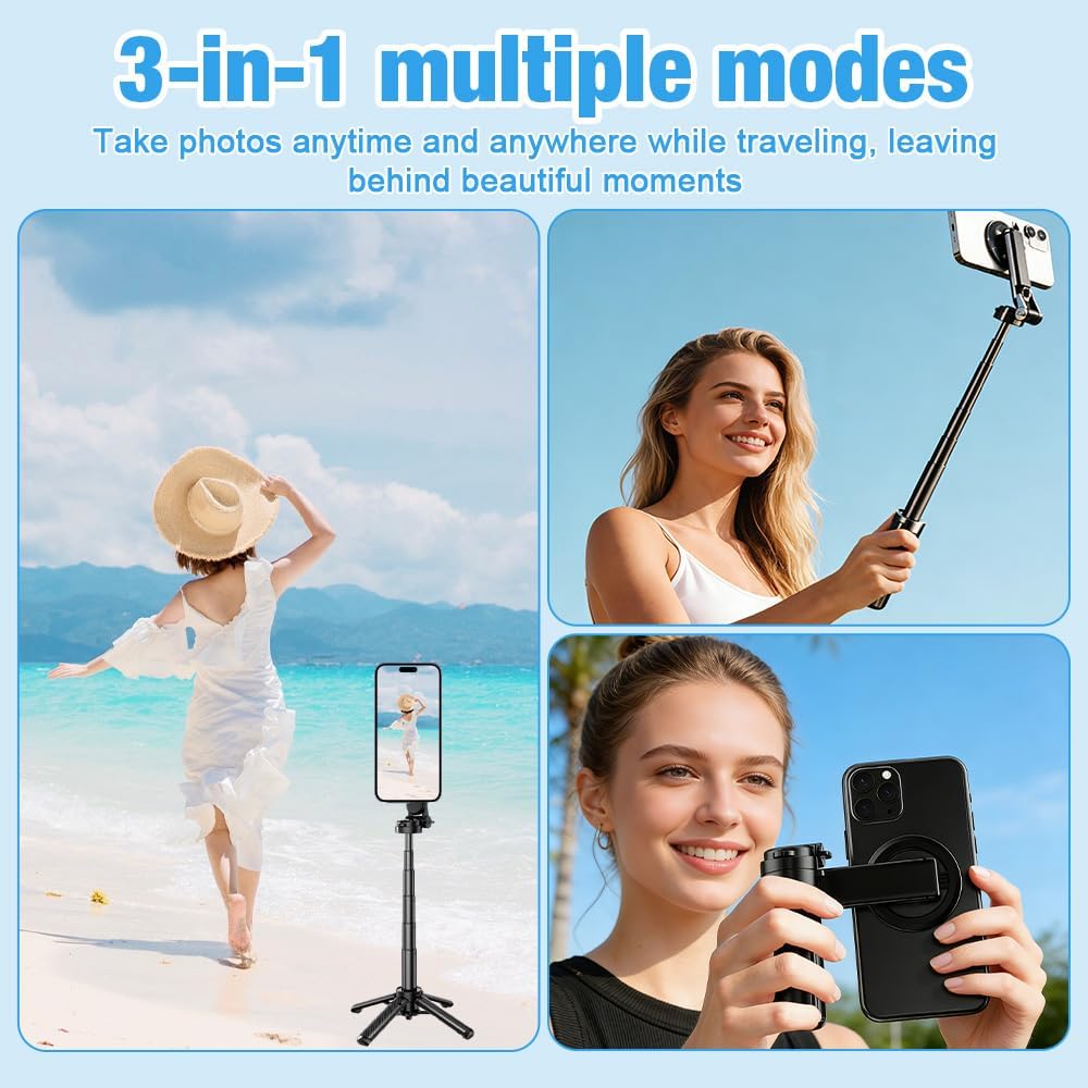 Wielofunkcyjny kijek do selfie, 4 w 1, magnetyczny kijek do selfie, z bezprzewodowym pilotem zdalnego sterowania, obrót o 360°, przenośny mini statyw do telefonu komórkowego, wysuwany, uchwyt