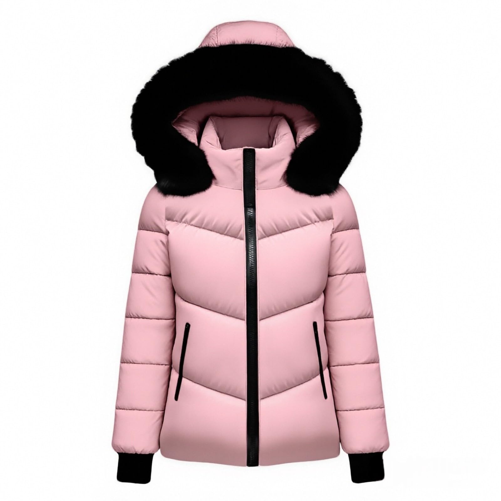 Piumino da donna con cappuccio staccabile in pelliccia e cerniera