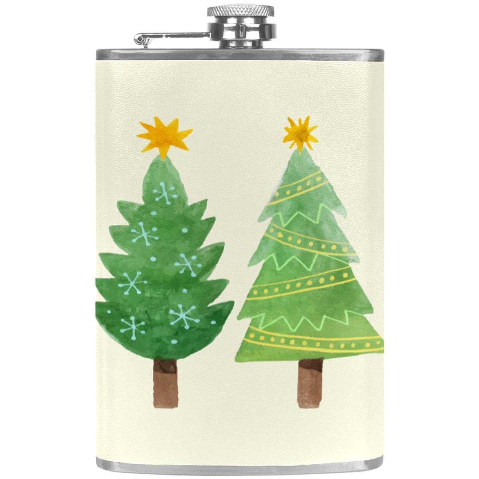 Flasque pour liqueur cadeau de Noël en inox avec entonnoir et dessin de sapin fait main