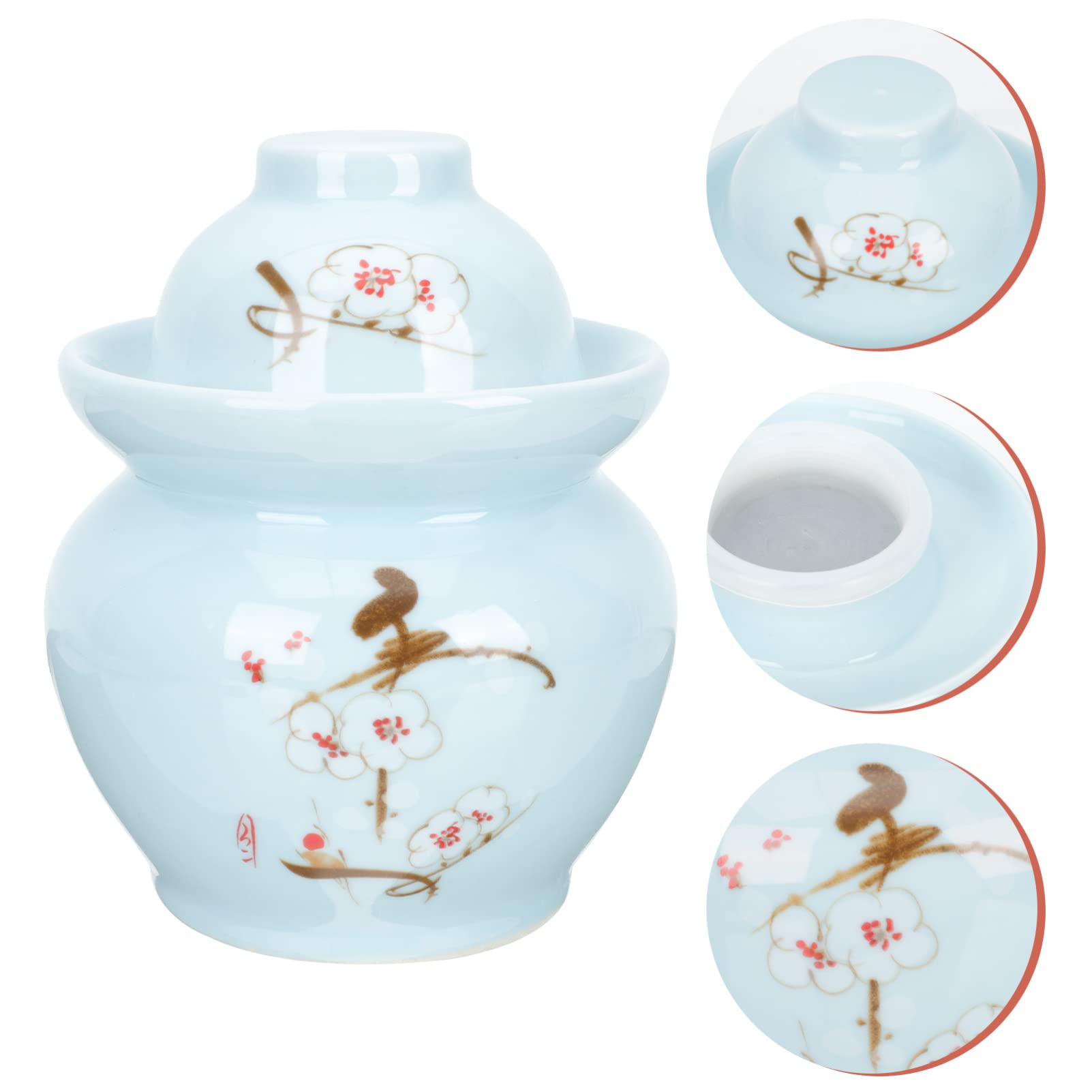 Słoik na pikle, tradycyjny chiński słoik na pikle, Ceramiczny słoik do marynowania Garnek fermentacyjny Tradycyjny słoik do fermentacji z uszczelką wodną Pokrywka śluzy powietrznej Pojemniki Kimchi do