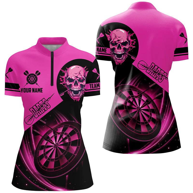 Individuelle Dartshirts für Herren & Damen, personalisierte Totenkopf-Dartteam-Trikots Dartboard-Shirts | Pink T2109