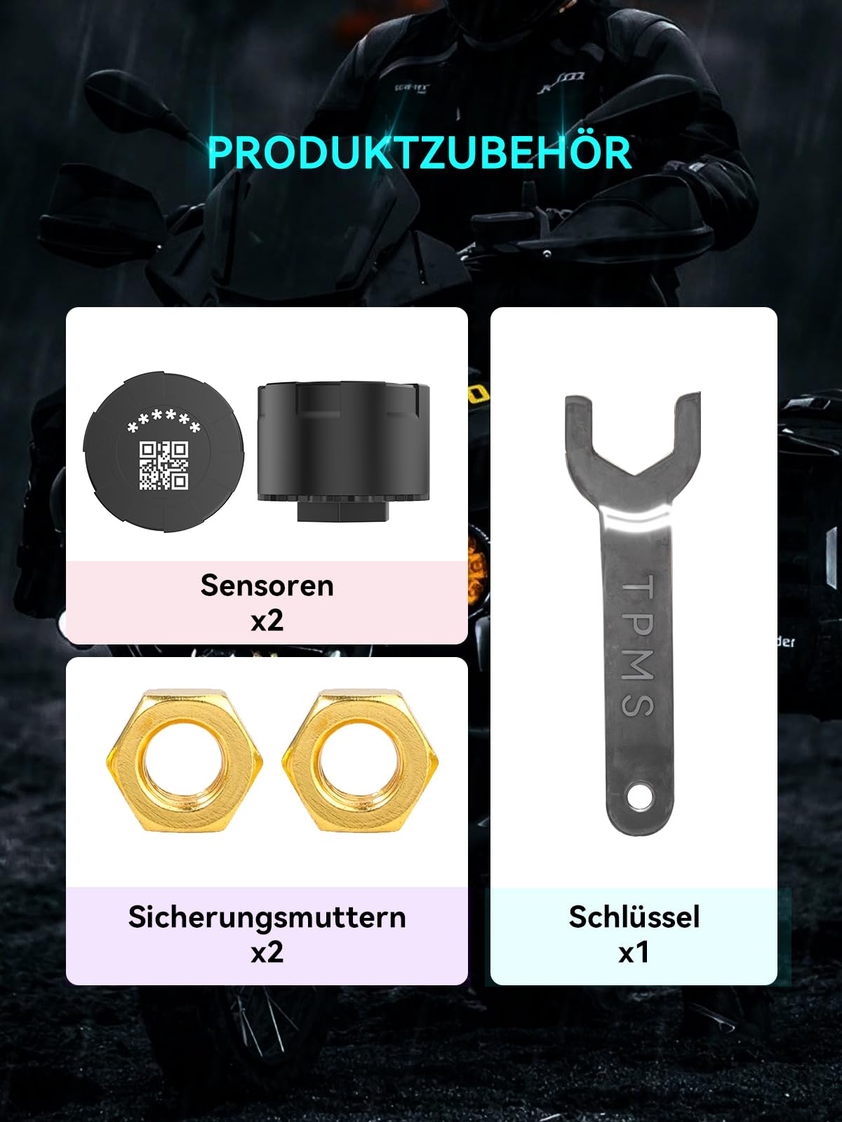 Spedal TPMS Reifendruckkontrollsystem für Motorrad, 2 Stück | Bluetooth Reifendrucksens mit App, Druck & Temperatur präzise, Wasserdicht, Echtzeit-Alarm, für iOS & Android