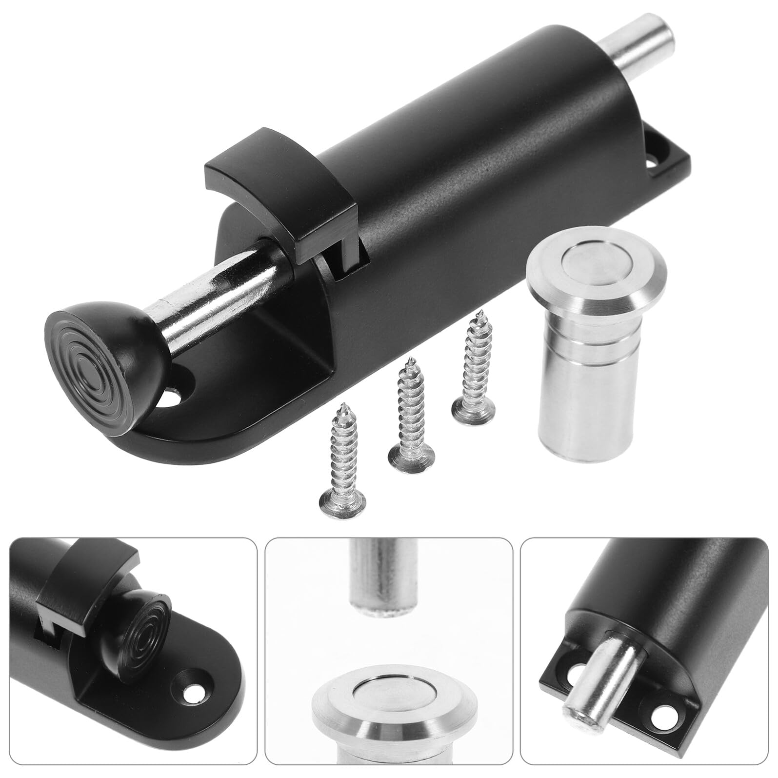 Housoutil Pestillo de Puerta con Resorte de Aleación de Zinc Pestillo Automático sin Perforación para Seguridad Ventanas y Puertas Modelo Pequeño Negro Resistente y Fácil de Usar