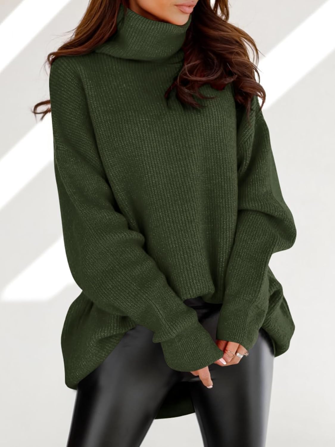 imesrun Womens Turtleneck Oversized Sweater Batwing Chunky Pullover Sweater Casual Fall Loose Knit Jumper Top - Image 2