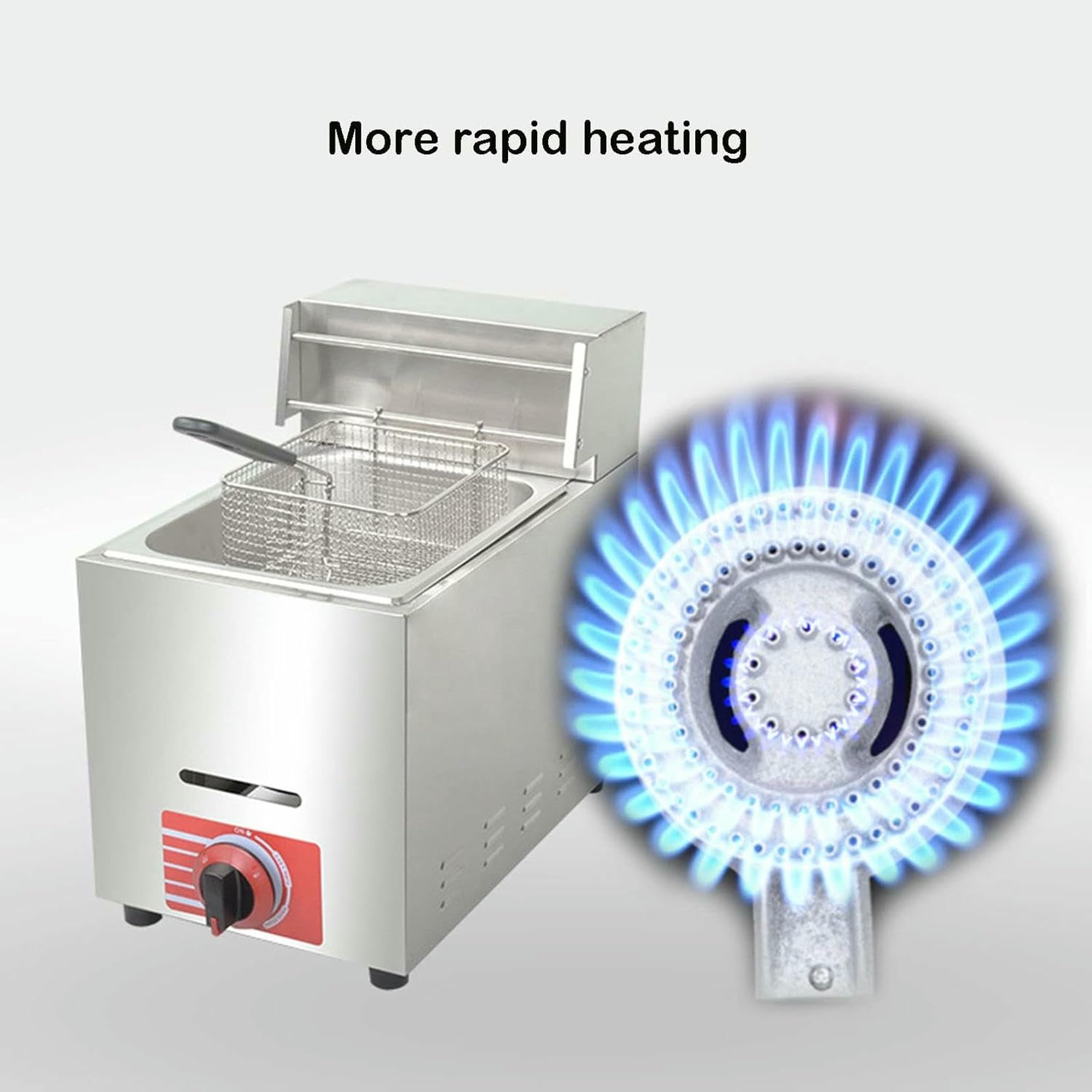 Freidora a Gas, freidora Comercial, freidora a Gas de Acero Inoxidable con cestas y Tapa, de encimera, para Uso intensivo en restaurantes, fácil de Limpiar, Potencia de Fuego ajust~/