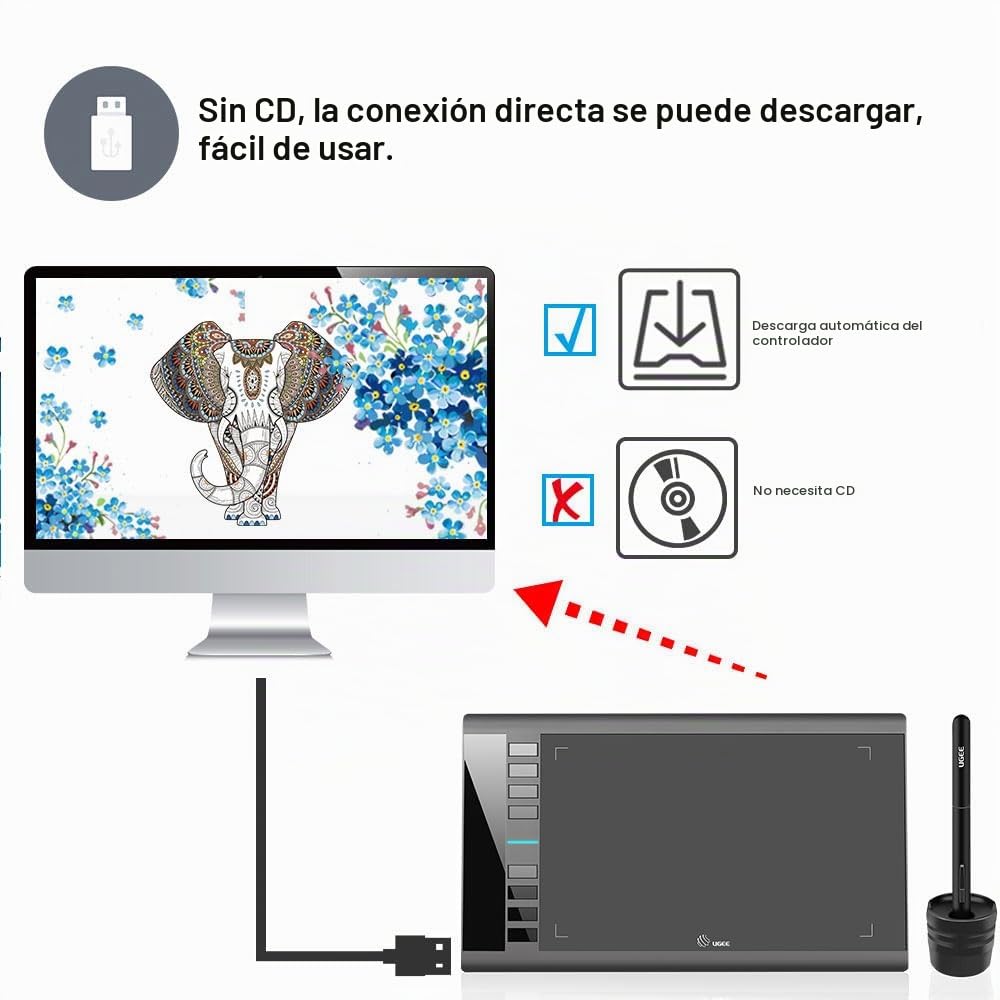 m708 V2 Tableta gráfica de 10 x 6 pulgadas, gran tableta de dibujo, 8192 niveles de presión lápiz capacitivo sin batería, 8 teclas de acceso rápido, compatible con Windows 1087 Mac Os Artist,