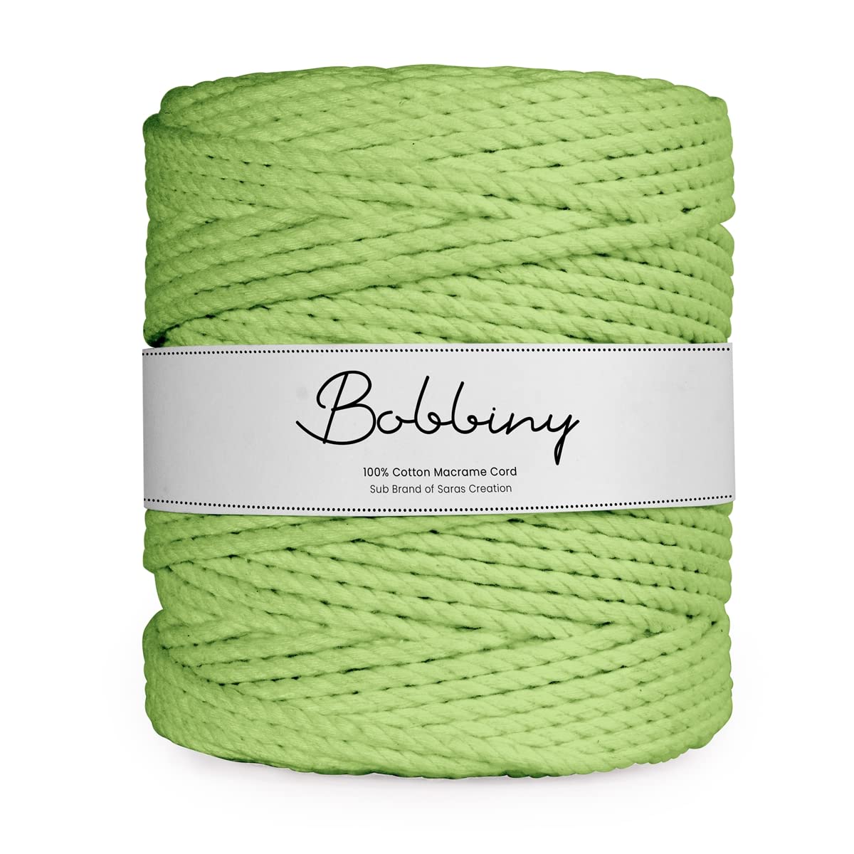 Bobbiny | 3 Ply Twisted Macrame Cotton Cord Dori (Roll Packaging) Thread for Macrame DIY and Other Projects | Parrot Green | 3mm,100 Meter