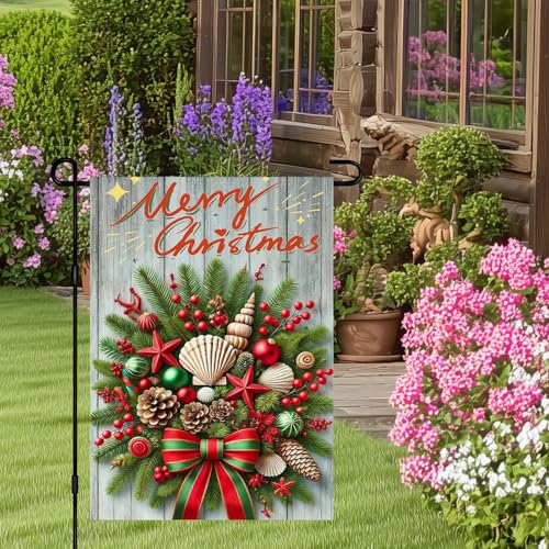 Image of BlissYard Christmas Seashell Tree Garden Flag 12x18 Inch Polyester