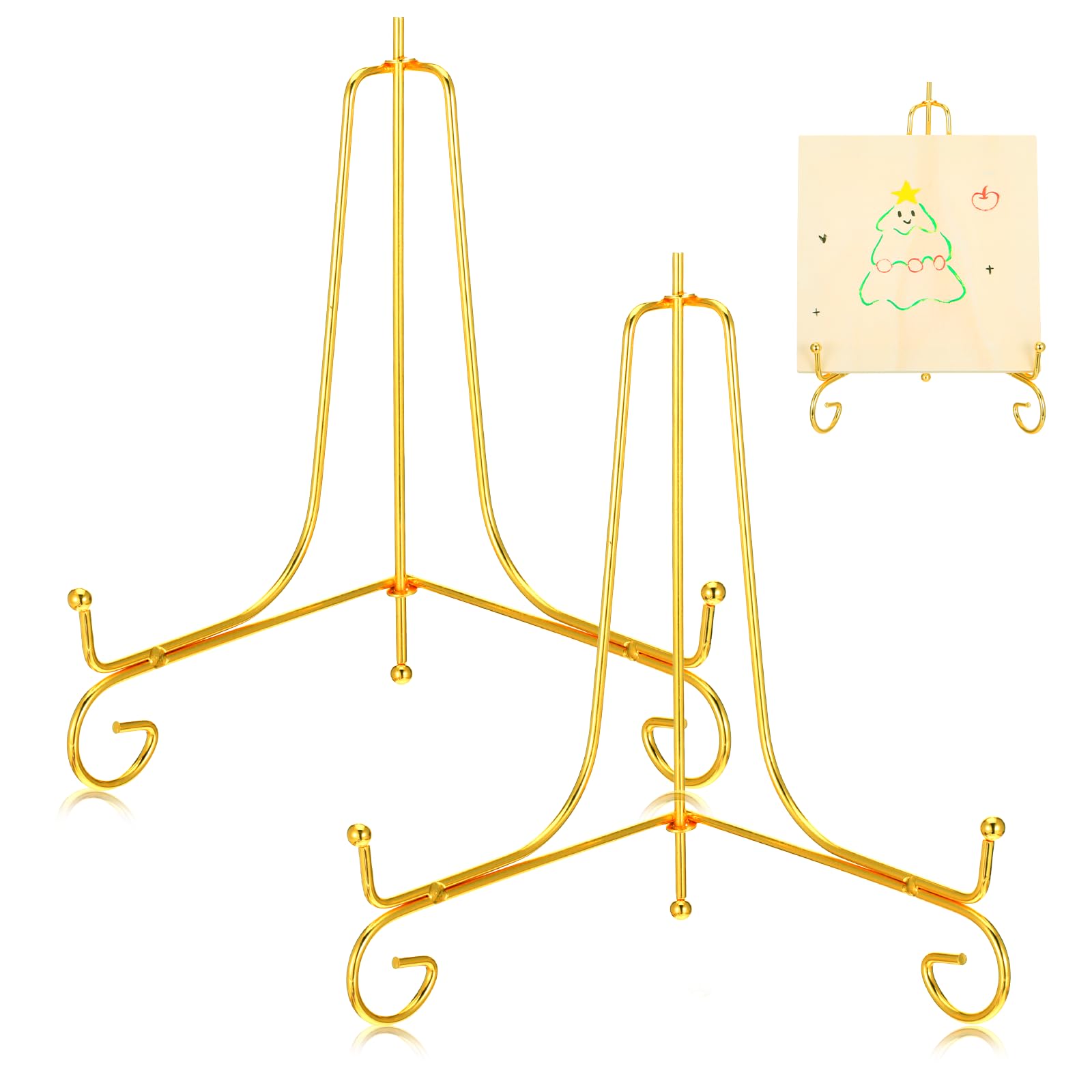 Alrhso 2PCS Plate Holder Easel Display Stand 20 cm Gold Iron Tabletop Picture Stand for Display Photo Frames Decorative Plates Card for Home and Office Decor