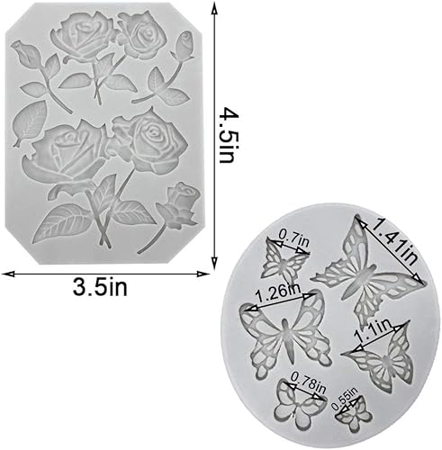 Miniatura 3 de Paquete de 5 moldes de silicona para fondant con diseños de mariposa, rosa, tallos de flores, pájaros y flores, para hacer chocolate, fondant