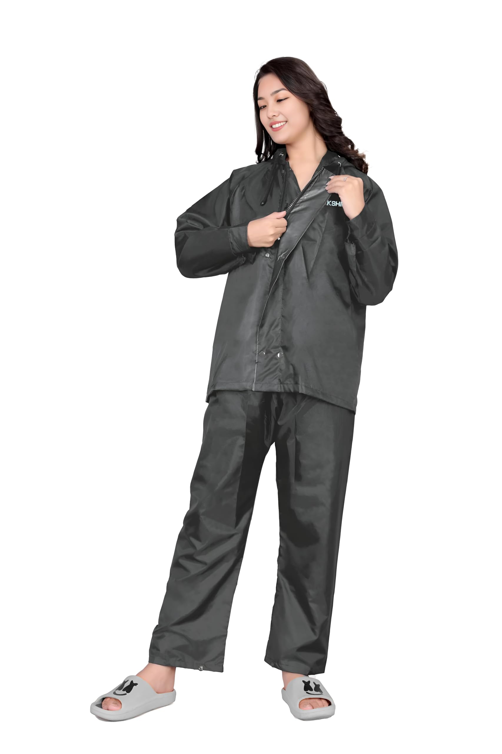 Waterproof Rain Coat Set for Women Double Layer Reversible with Hood, Top and Bottom with Storage Bag