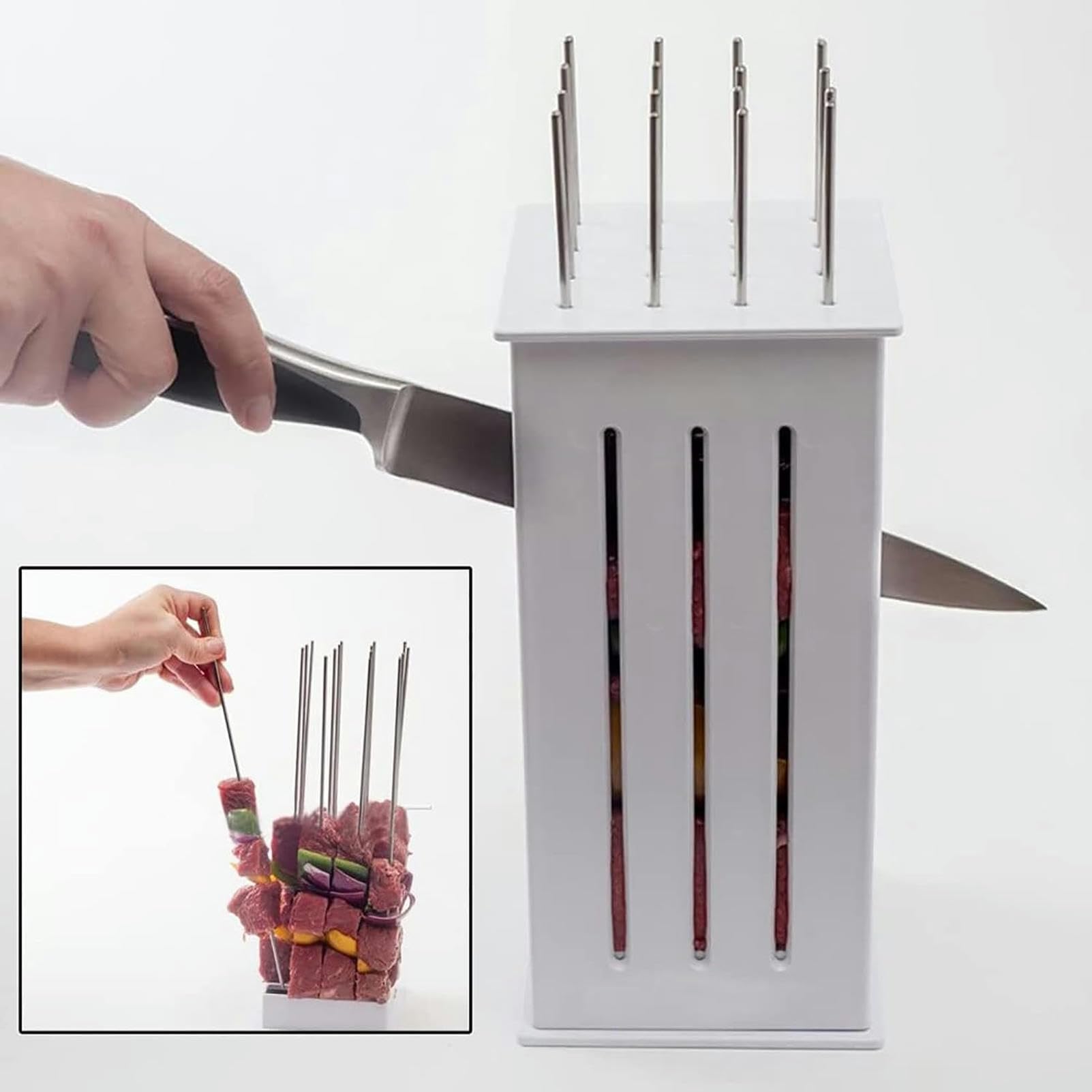 Kebab Maker, scatola per spiedini di carne per barbecue, 16 fori, adatto per carne, frutta o verdura, kit riutilizzabile per la preparazione di kebab