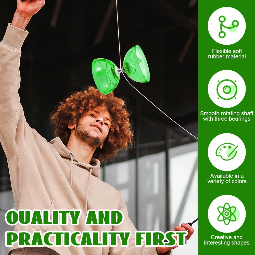 Diabolo Freiläufer Mit Kugellager Dreifache Lagerung Set, 4 Farben LED Diabolo Mit Kugellager, DIaboloLeuchtend Im Dunkeln Mit Ersatzseil 10m,Netzbeutel Und Profi-Stange,Anfänger DIabolo Yoyo