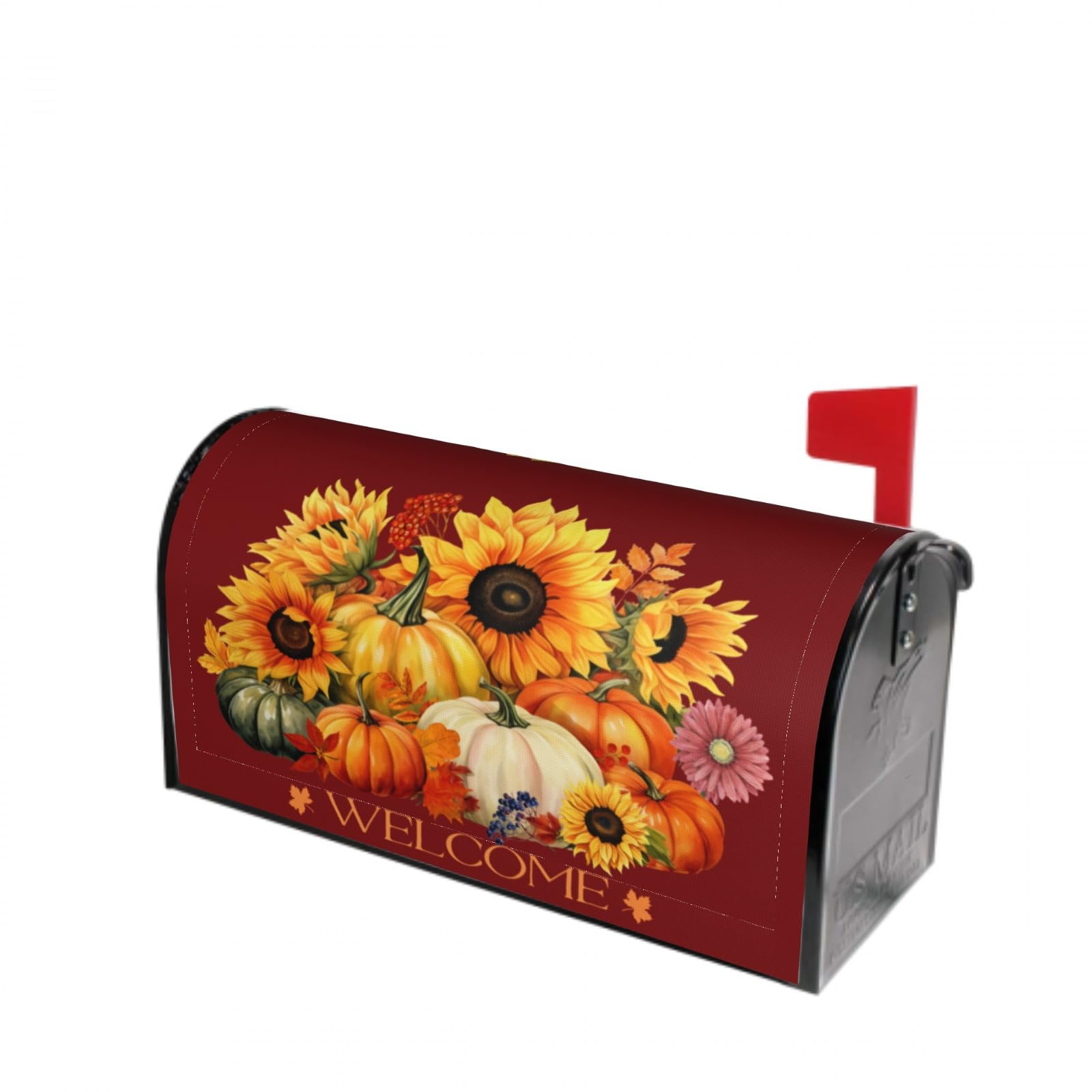 Kawani Autumn Pumpkin Thanksgiving Mailbox Cover Magnetic Fall Sunflower Maple Leaf Mailbox Cover Standard Size 21 x 18'' Rustic Welcome Post Box Cover Wraps Garden Yard Home Decor for Outdoor