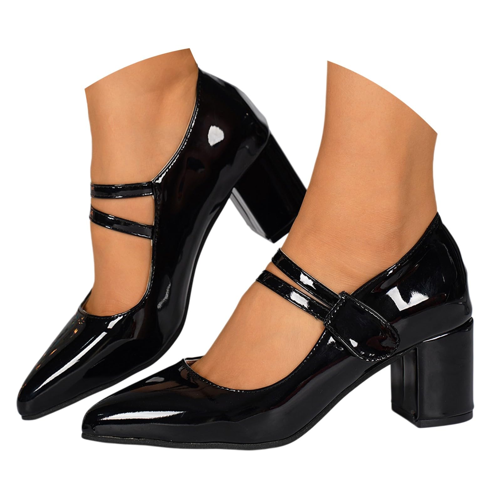 Scarpe Mary Jane da donna con tacco a blocco, in pelle verniciata | Eleganti scarpe con tacco a punta, comode scarpe da sposa, vintage, scarpe alte leggere, per matrimoni e feste