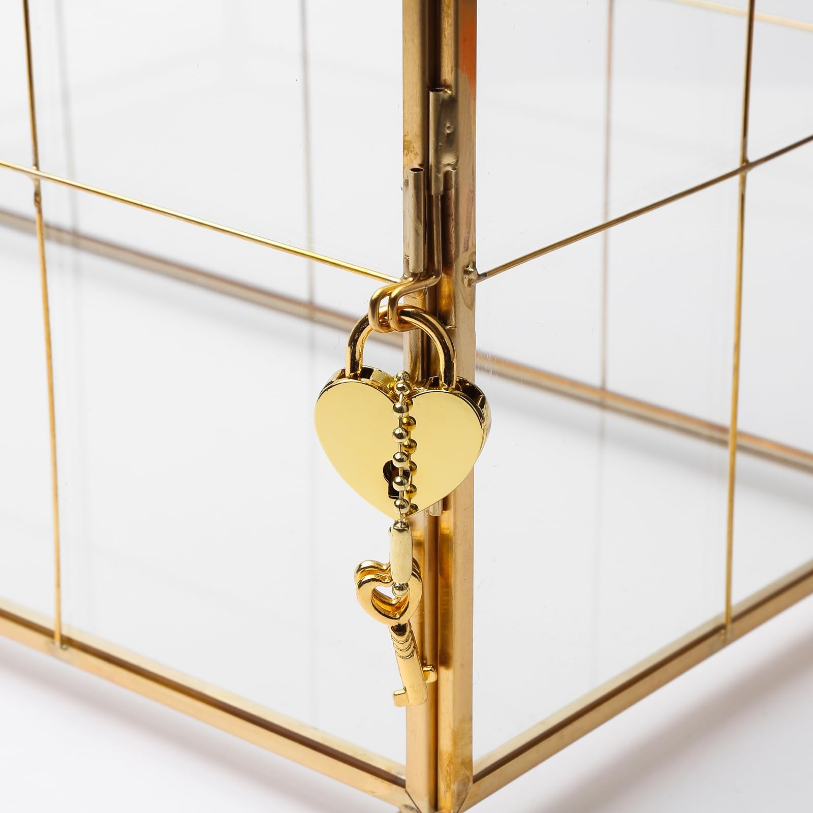 32 cm Glas-Kartenbox Hochzeitskartenbox mit Schloss für Hochzeitsempfang Kosmetik Wohnkultur, handgefertigtes großes geometrisches Terrarium mit Scharnierdeckel, Messingrahmen – (Golden/Haus)