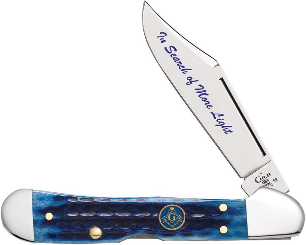 CASE XX WR Pocket Knife Masonic Blue Jig Bone Mini Copperlock in Gift Tin Item #25531 - (61749L SS) - Length Closed: 3 5/8 Inches