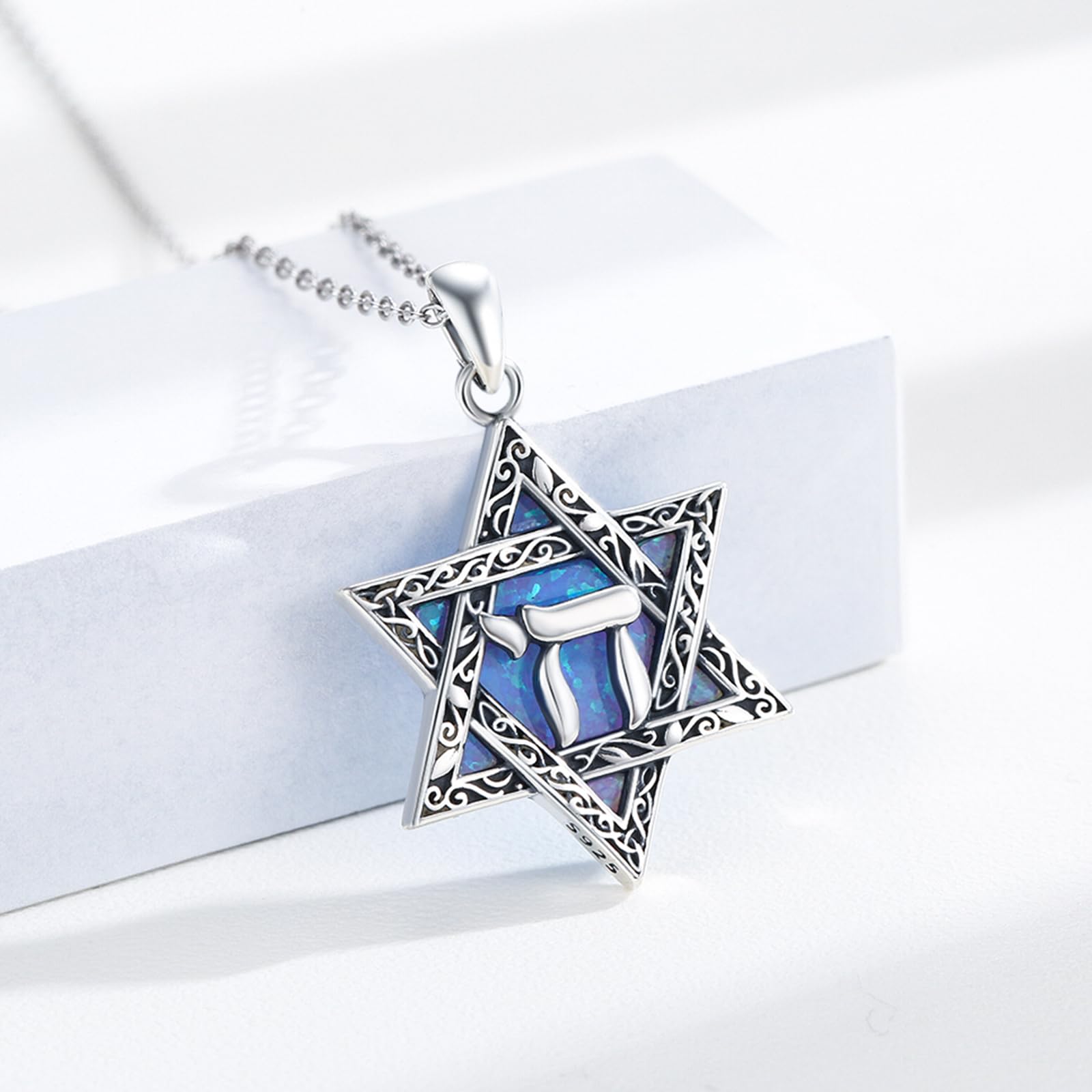 Collana a forma di stella di David, in argento Sterling 925, con ciondolo a forma di stella di David, con ciondolo a forma di opale, con ciondolo a forma di stella di David, per uomo e donna,