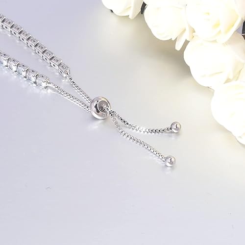 Miniatura 5 de CiNily Pulseras de tenis ajustables para mujeres, adolescentes y niñas, pulsera de circonita cúbica arcoíris chapada en oro blanco de 14 quilates,