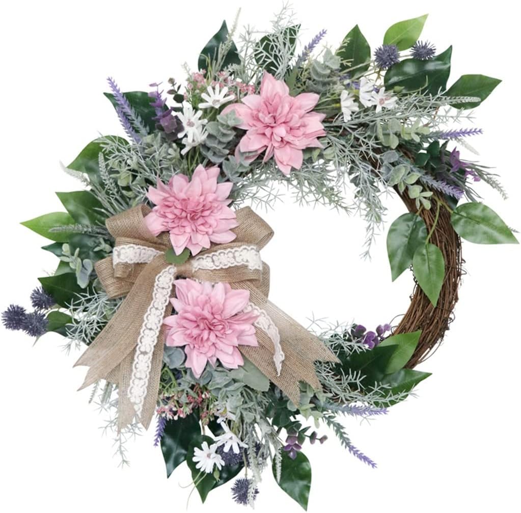 Simulated Dahlia Wreath Spring Wedding Decoration Home Door Decoration Wall Hanging Wreath