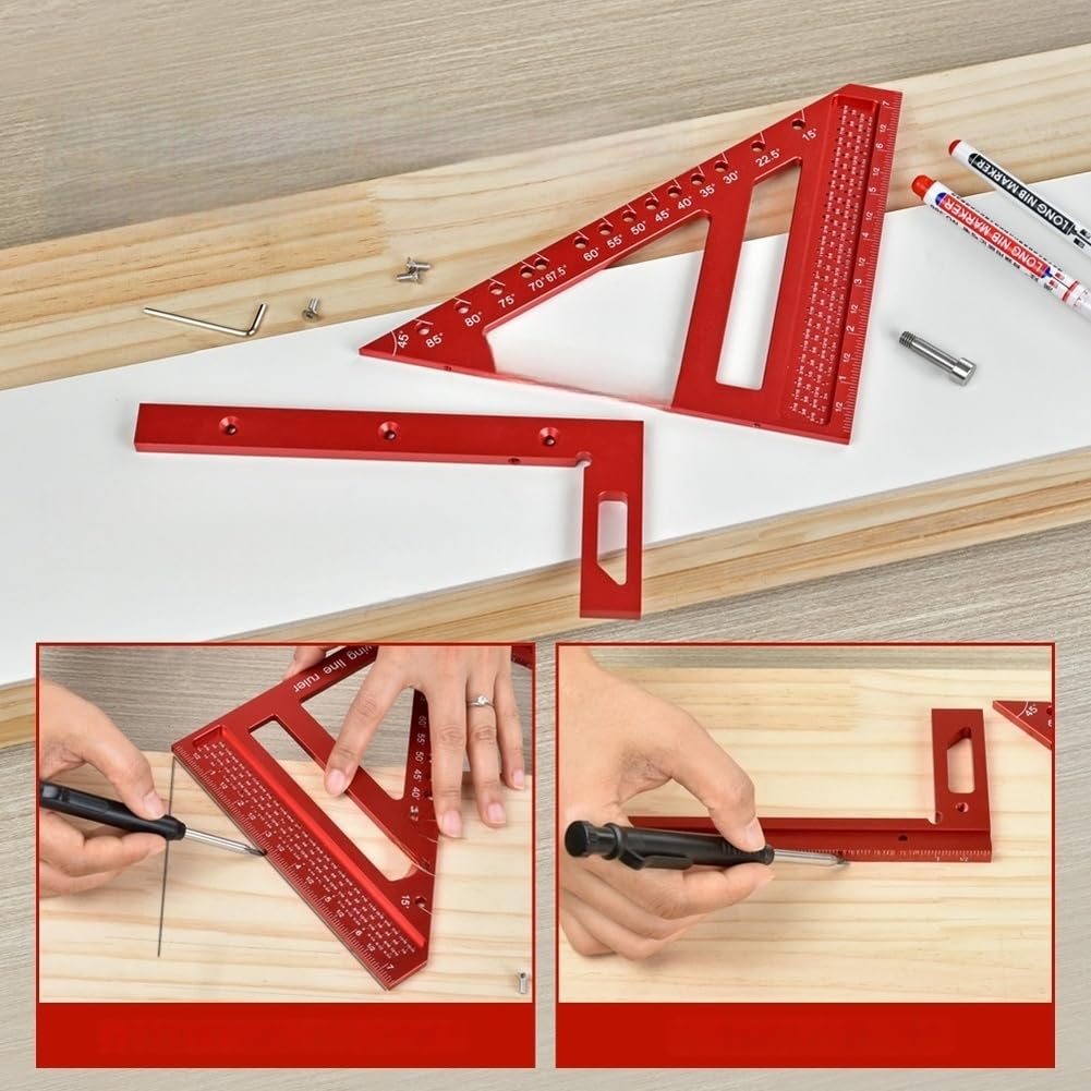 Präzises metrisches Dreieckslineal, Aluminiumlegierung, Geodreieck für genaue Winkelmarkierung, Anreißwerkzeug, DIY, 21,5 cm