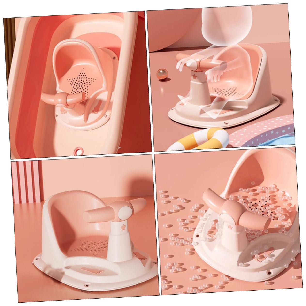 Rosa Babybadewannensitz für Babys und Kleinkinder aus Pp Tpe | Ergonomische Badehilfe, Sichere Sitzhilfe für Zuhause, Praktische Aufbewahrung, für Babys und Kleinkinder