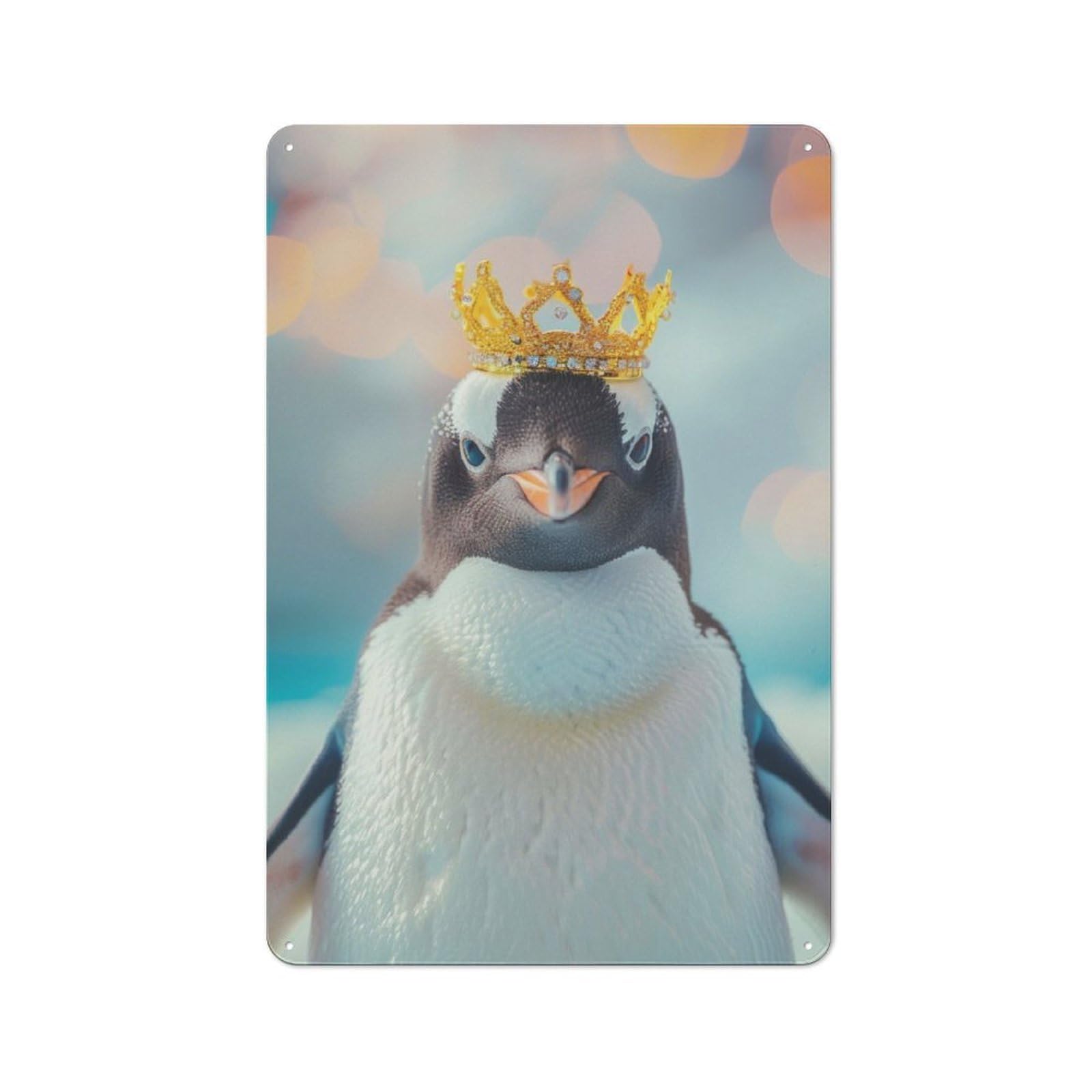 Junmoney Penguin Pastel Crown Retro Printed Metal Sign 30X20cm For Living Room Wall, For Home Interiors, Feature Walls And Decorative Displays