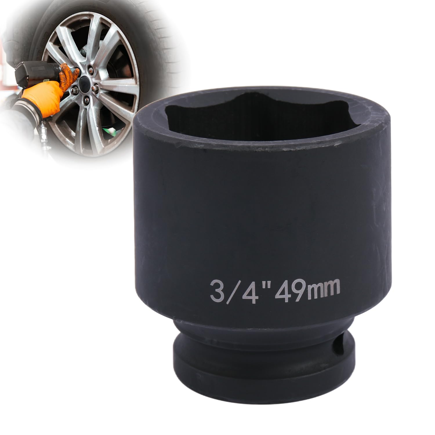 Deep 6-Point Impact Socket 3/4" Drive 49mm,Chrome Molybdenum Steel, Anti-Rust Metric Hex Socket for Car Repairs and Impact Wrench