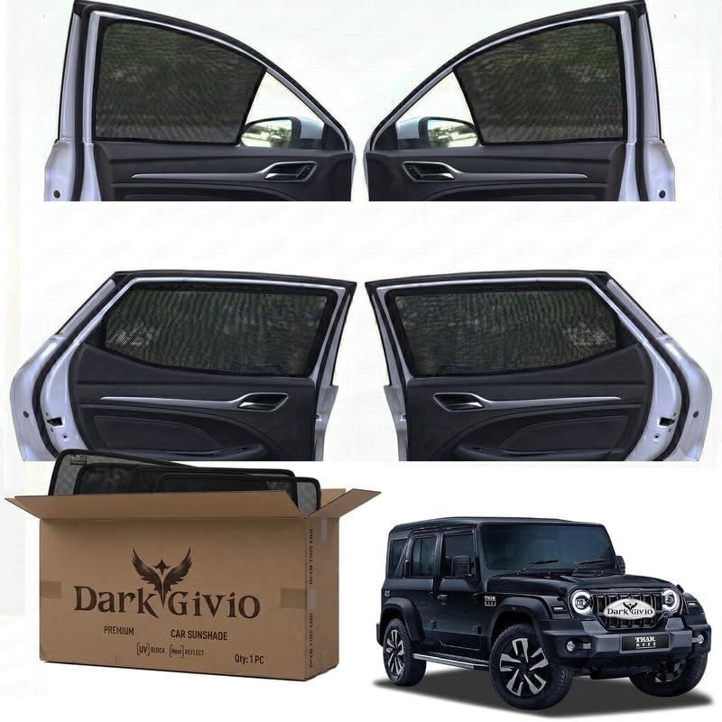 Image of Car Window Sun Shade Protector for Thar Roxx (2024) | Exact Fit Non-Magnetic Half Cut Sunshade (Set of 4 /6) | UV Blocker Side Window Car Curtains & Interior Accessory
