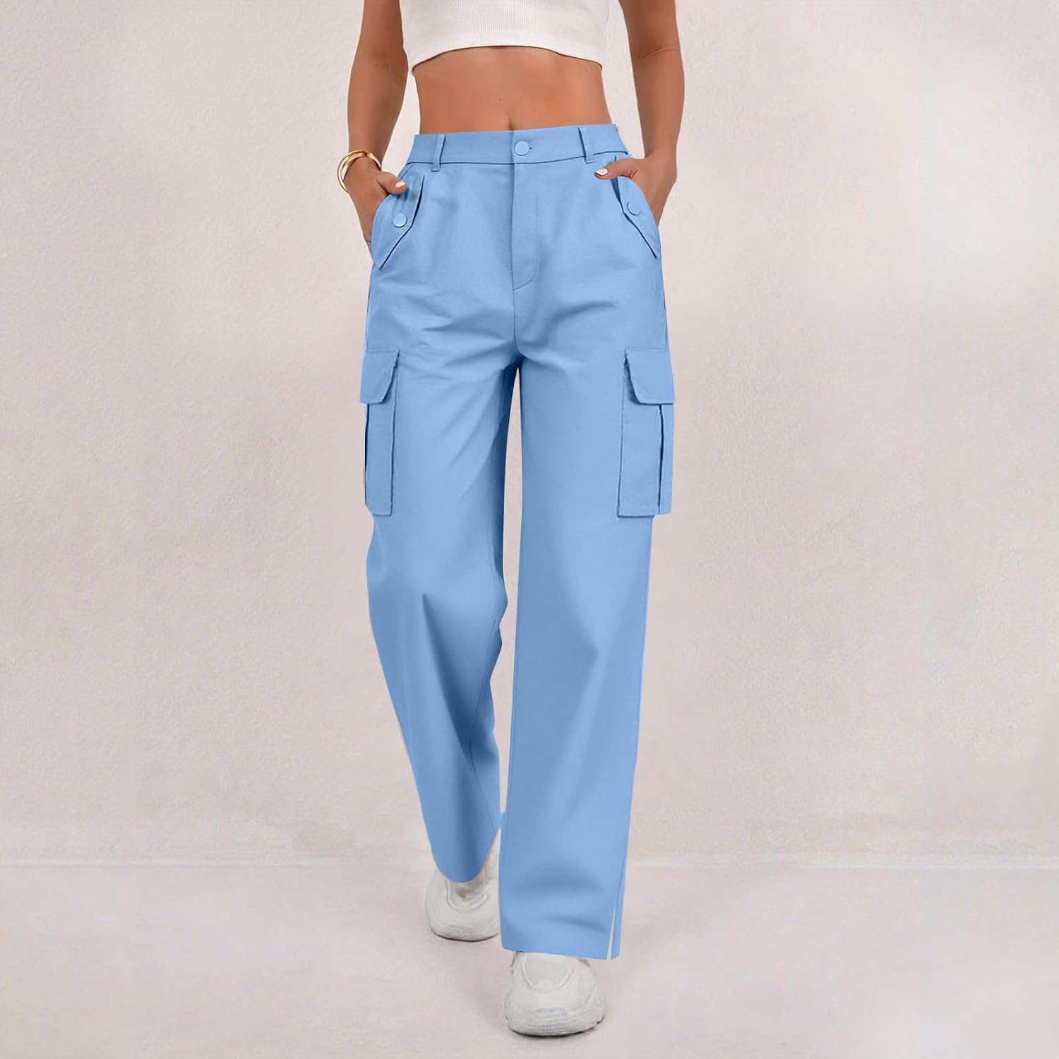 Cargo Pants Women Casual Wide Leg Hiking Pants Side Slit Trendy Y2k Streetwear with Pockets High Waisted Baggy Travel Pant