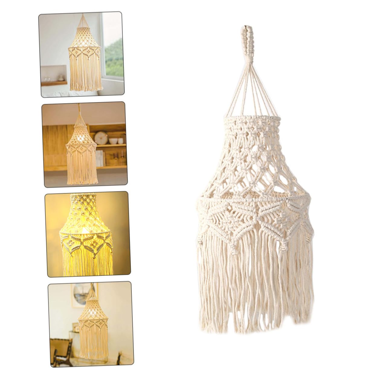 STOBAZA Paralume in Cotone Beige Fatto Bohemien per Lampada da Soffitto Decorativa per Soggiorno e Camera