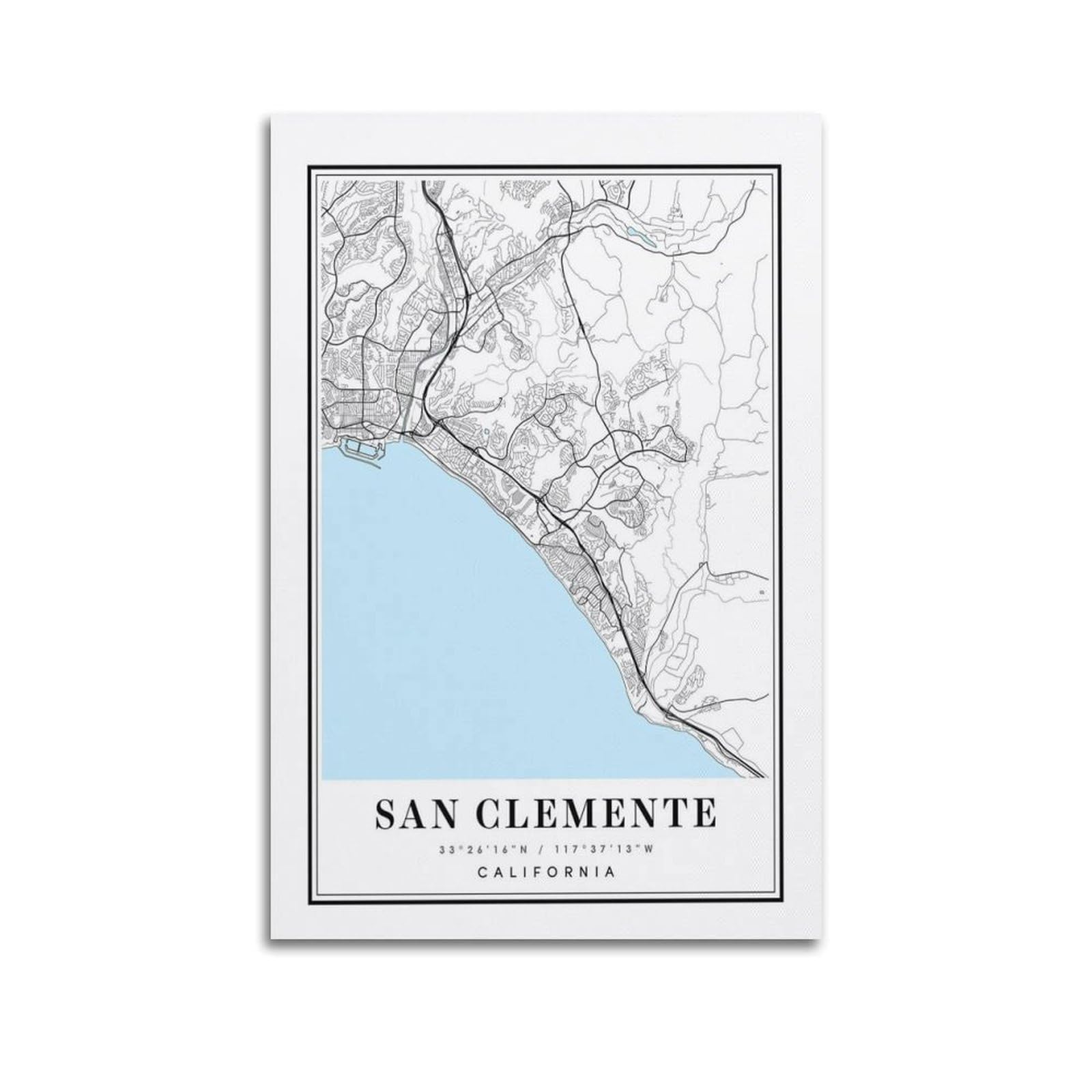 xiaoxiaoshen San Clemente California Map Canvas Poster Wall Art Prints Room Aesthetic Murals Bedroom And Living Decorations 12x18inch(30x45cm)