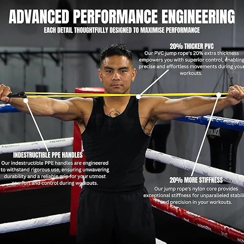 Miniatura 2 de JDU Athletics Speed Series I Hecho para boxeo 20% más pesado que la cuerda de salto estándar de PVC sin enredos, tamaño ajustable, asas