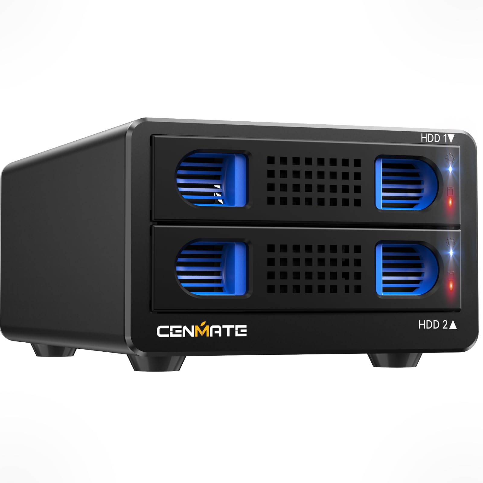 CENMATE Boîtier de disque dur à 2 baies avec ventilateur de refroidissement pour disque dur SATA HDD/SSD 2,5/3,5" avec USB A/C 3.0 + câble eSATA, lecteur de disque dur 3,5 prend en charge une capacité